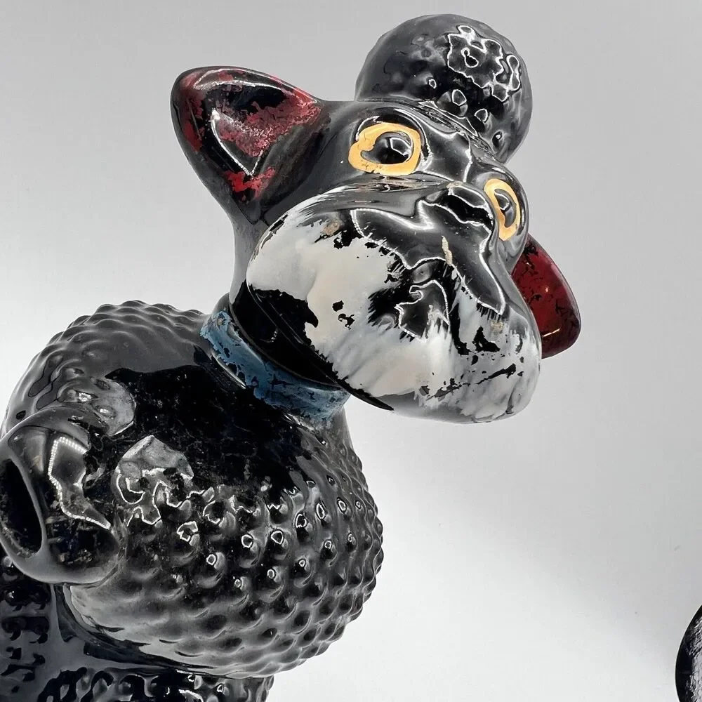 Vtg Redware Black Poodle Figurine Drink Liquor Decanter Kitsch Barware 8